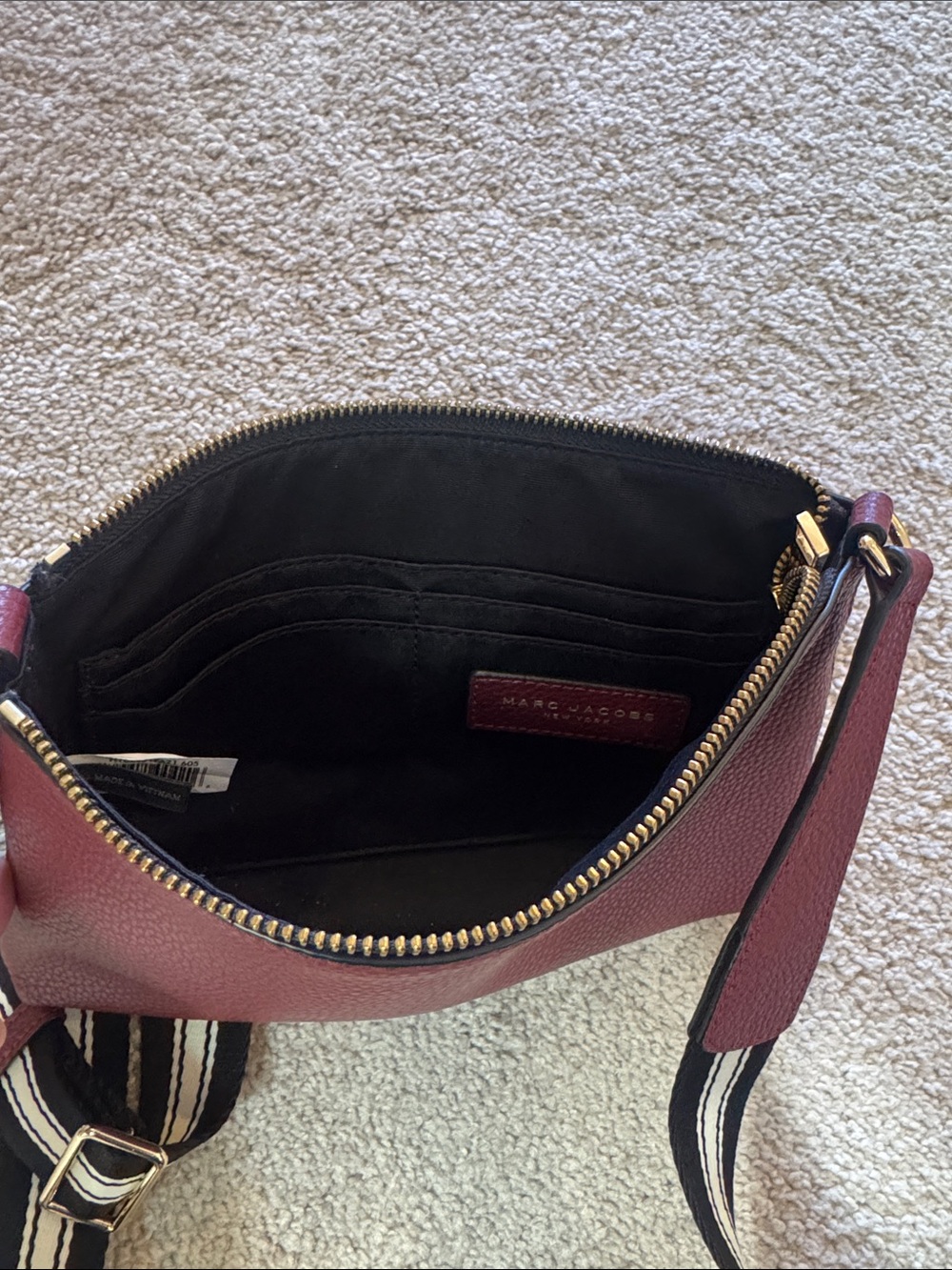 Marc Jacobs Burgundy Pebbled Leather Crossbody with Striped Strap - Picture 4 of 4